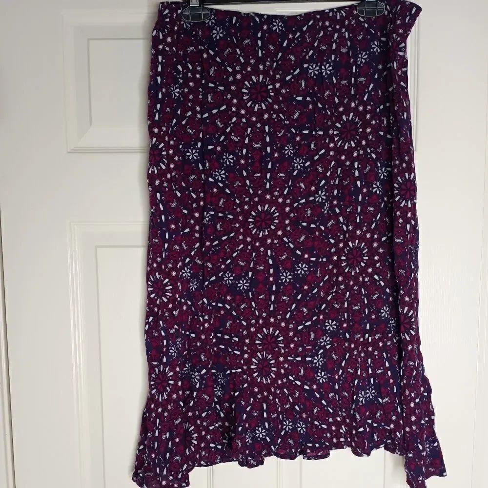 Sag Harbor L Women's Floral Print 100% RayonElasticWaistGatheredFlirtyHem Skirt.